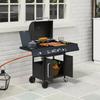 Mobile Gas Grill with Storage, Side Table, Side Burner, Warming Rack, Thermometer, Stainless Steel, Black