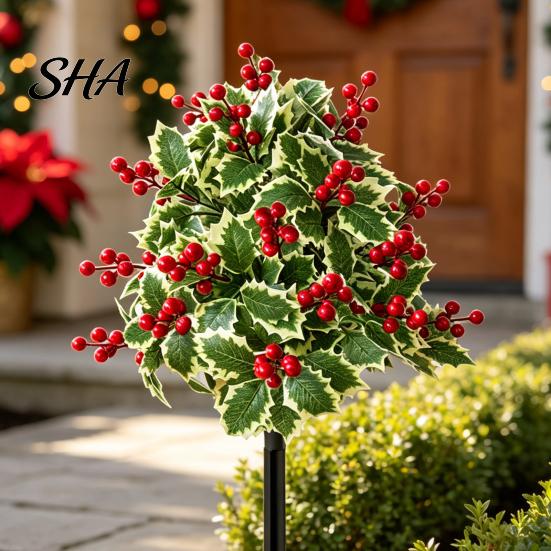 Front Porch Holiday Decor Artificial Poinsettia Flower Yard Stake, Red Christmas Floral Ground Spike Decor, Faux Potted Trees Weather?Resistant