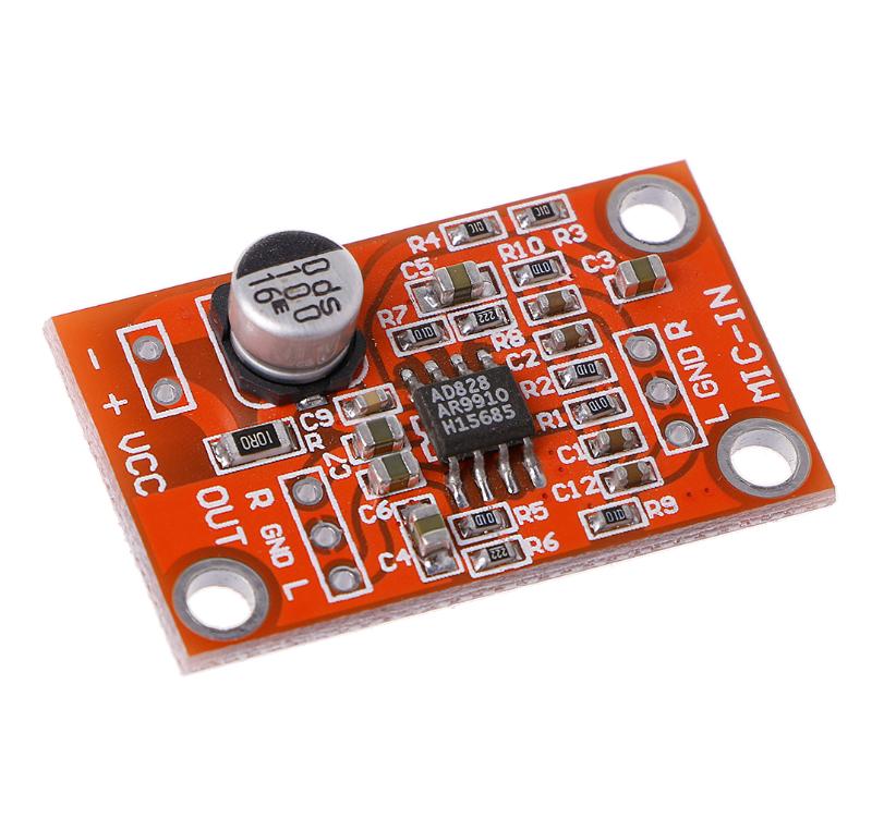 AD828 Стерео динамический микрофонный предусилитель Плата микрофонного предусилителя Модуль постоянного тока 3,8 В-15 В
