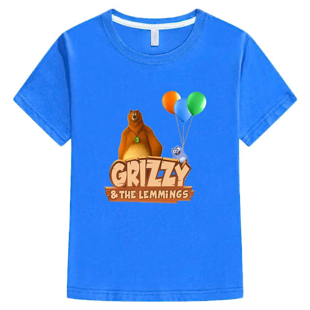 Grizzy and The Lemmings T-Shirts Girl Cartoon Print Funny Kids T Shirt Summer Children Clothes 100%Cotton Baby Boys Graphic Tee