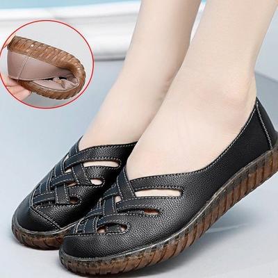 Женская обувь на одной педали лето новая дышащая милая из мягкой кожи с отверстиями универсальные женские сандалии на плоской мягкой подошве нескользящие