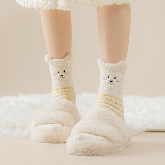 Пушистые зимние носки до щиколотки, милая вышивка животных, теплые носки, толстые пушистые плюшевые носки с мишкой и кошкой, термоноски для женщин, для сна, дома, отдыха