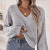 Женский осенне-зимний однотонный свободный свитер с длинным рукавом и V-образным вырезом