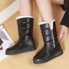 Fashion 2024 Women's Mid-calf Shoes Red Thick Sole Snow Boots Thick Wedge Heel Half-high Boots Comfortable Waterproof Increased Height