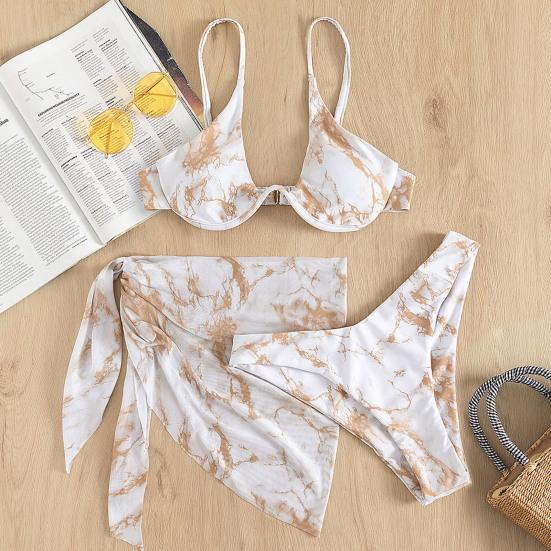 3 шт./компл. женские купальники с мраморным принтом, регулируемое бикини из трех частей с открытыми плечами и открытой спиной