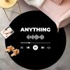 Круглый ковер с управлением музыкой - Текст 'ANYTHING' с иконками Play/Pause, Минималистичный черно-белый ковер, Нескользящий коврик для пола в DJ-комнате