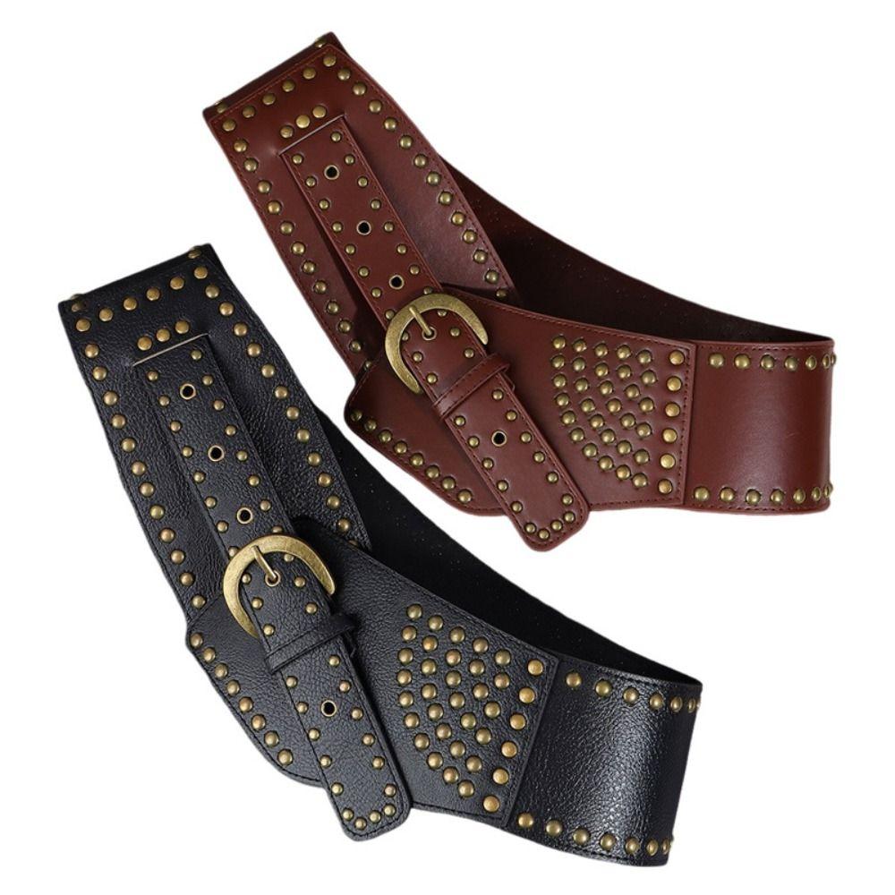 PU кожаный широкий пояс-кушак в стиле панк-корсет с металлическими заклепками на поясе платье
