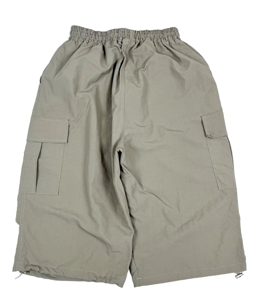 SK8ER ROCK Nylon Cargo Wide Long Half Pants Beige