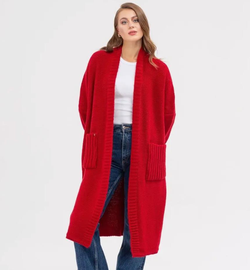 2025 European and American Style Women's Mid-Length Loose Knitted Cardigan Sweater