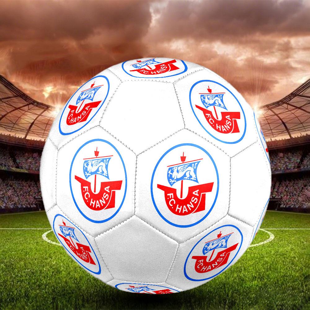 Футбольный мяч FC Hansa Rostock, размер 5, машинная сшивка, ПВХ, прочный и с высоким отскоком, подходит для всех возрастов, фанатская атрибутика, для матчей и использования на открытом воздухе.