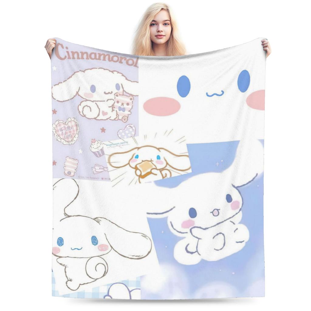 Kawaii Cinnamoroll Fleece Blanket Sanrio Cute Cartoon Dog Vintage Throw Blanket for Home Hotel Sofa 200x150cm Rug Piece