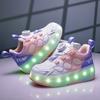 28-36 Детские Большие Размеры Четырехколесные Разборные В Плоские Спортивные Туфли Светодиодная Сетка Освещенная Спортивная Обувь Детская Обувь