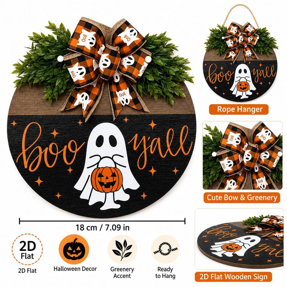 Ghost Welcome Door Hanger Round Door Sign Wreath New Round Doorplate Halloween Festival Decoration
