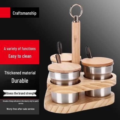 Набор для специй Yingbai из 5 предметов из нержавеющей стали с деревянной подставкой