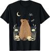 Peaceful Capybara Moon Dragonflies Pond Scene T-Shirt