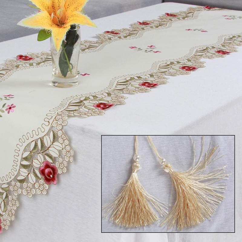 Tablecloth Embroidered Table Runner Gauze Flower Translucent Floral Lace Decor
