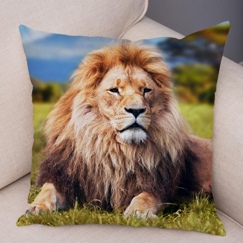 Africa Lion Pillow Case Decor Wild Animal Pattern Print Pillowcase Super Soft Plush Cushion Cover for Car Sofa Home 45x45cm