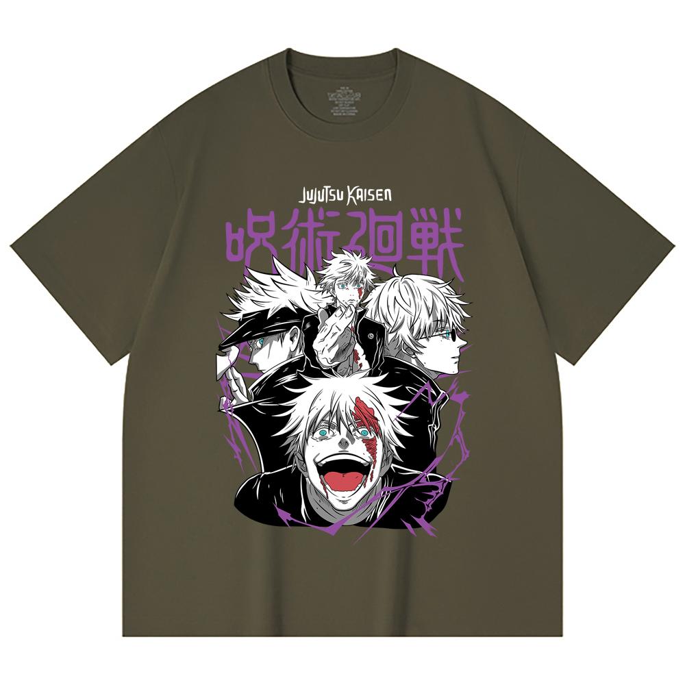 230 г/м² 100% хлопок Jujutsu Kaisen V3 Принт Годжо Унисекс Футболка из плотного хлопка