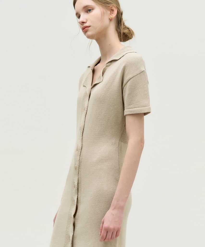 Adowl Kit Button Slim Midi Dress - Beige