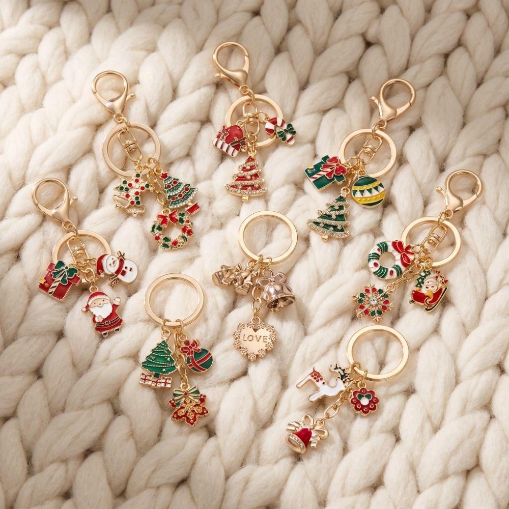 Snowman Christmas Key Chain Flower Elk Metal Xmas Pendant New Santa Claus Keychain Jewelry Gifts