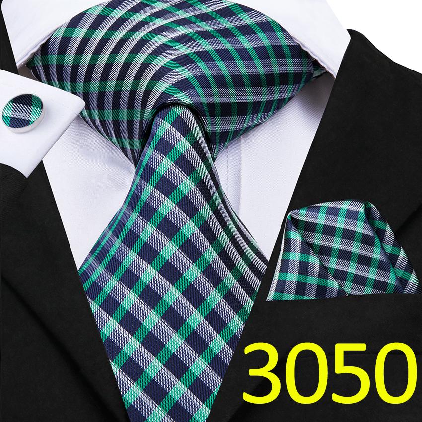 Hi-Tie Plaids&Checks Necktie Handkerchief Cufflinks Set Tartan Necktie for Business Party