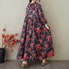 DIMANAF 2025 Плюс Размер Летнее Платье-Шляпа Женское Повседневное Винтажное Длинное Платье Свободное Цветочное Печать Льняное Платье Макси