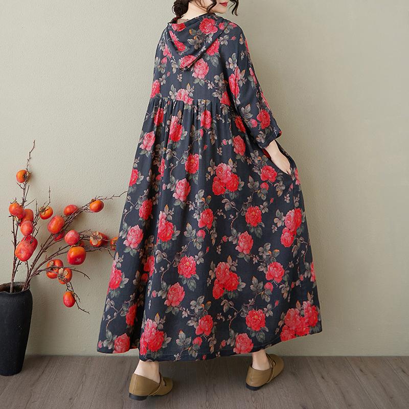 DIMANAF 2025 Плюс Размер Летнее Платье-Шляпа Женское Повседневное Винтажное Длинное Платье Свободное Цветочное Печать Льняное Платье Макси