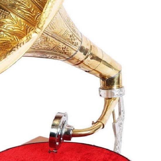 Золотой граммофон из латуни и дерева, винтажные проигрыватели, фонограф, игла, цветок, резьба, винтажный граммофон