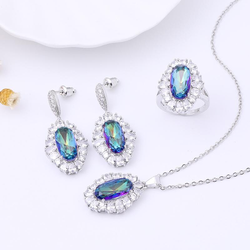 High-End Light Luxury Zircon Earrings Jewelry Set Women'S Luxury Stud Earrings Silver Needle Jewelry Set