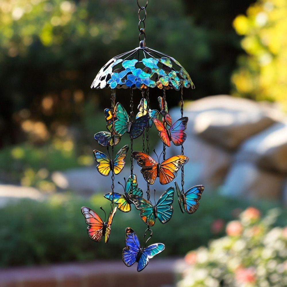 Creative Butterfly Wind Chimes 2D Flat Exquisite Butterfly Hanging Ornaments Advanced Texture Colorful Garden Pendant