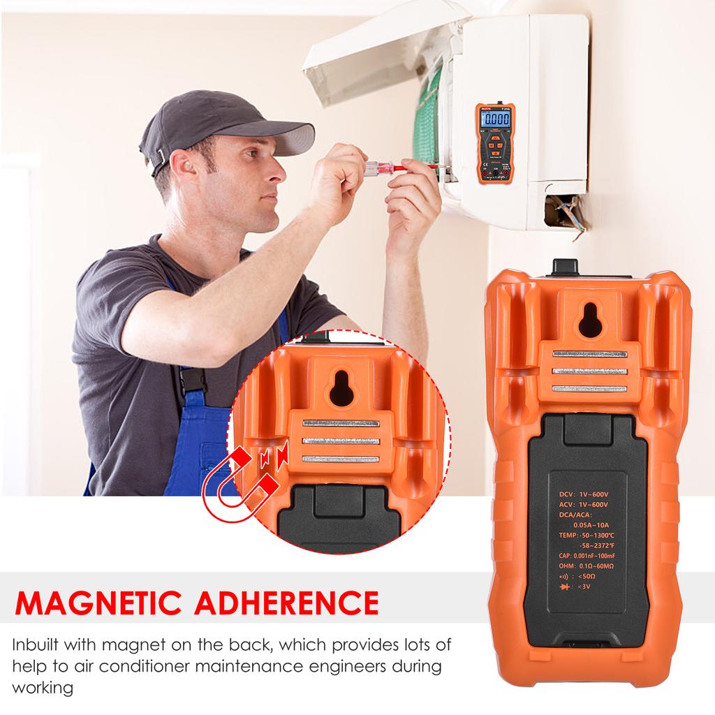 NJTY T21G Мини-умный мультиметр, 6000 отсчетов, истинное среднеквадратичное значение, универсальный счетчик, карманный размер, компактный 2-дюймовый ЖК-дисплей