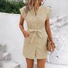 Summer Women Rompers Solid Color Playsuits Short Sleeve One-piece Shorts