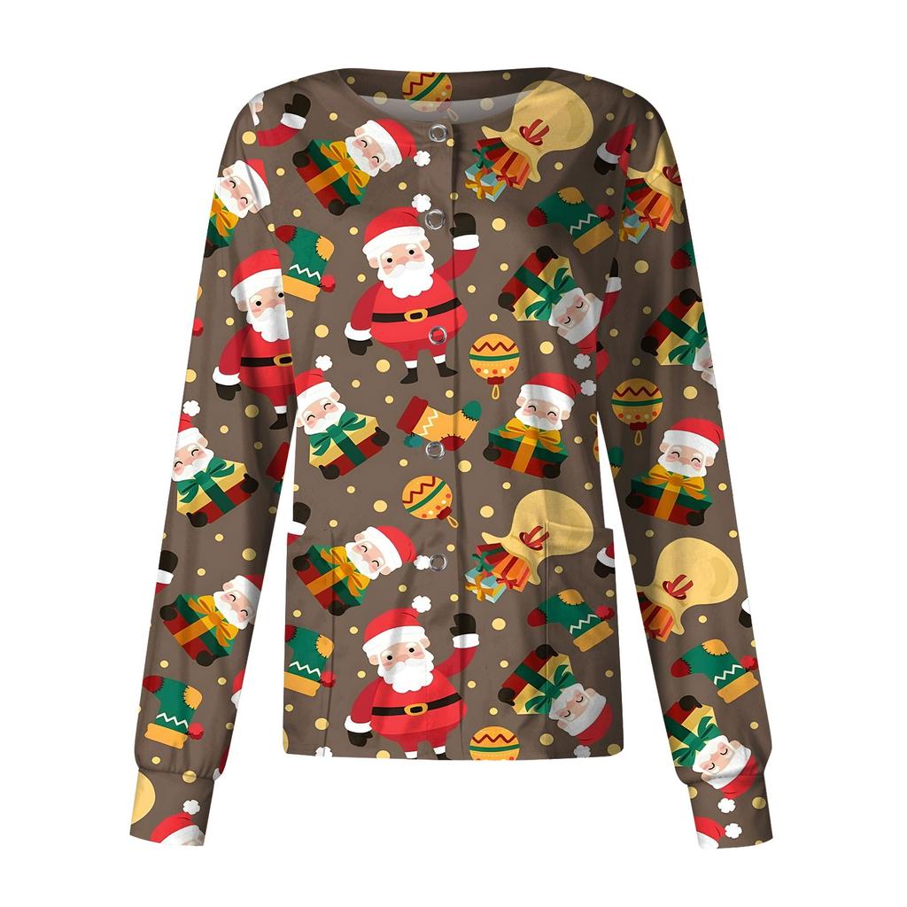 Женская повседневная модная однобортная куртка с длинным рукавом и стоячими лацканами с рождественским принтом, защитная рабочая куртка