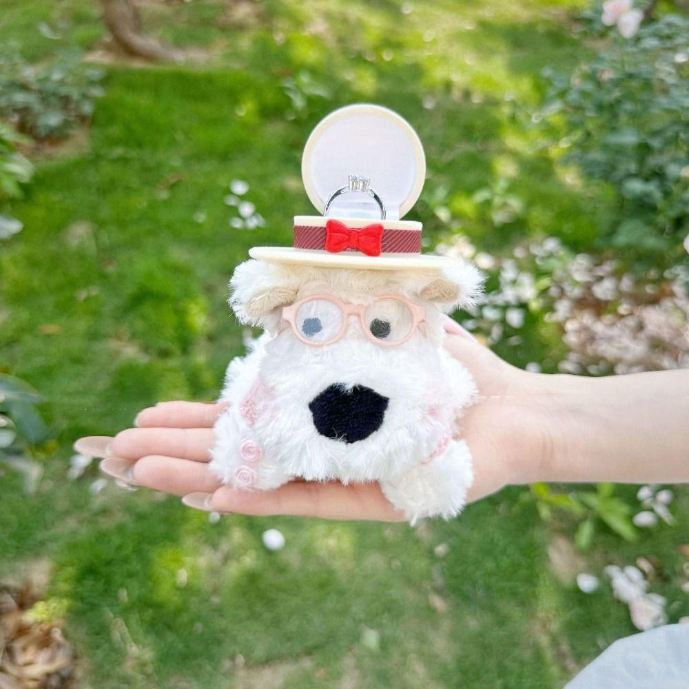 Plush Plush Puppy Doll Ring Box Display Couple Rings Holder Engagement Ring Box Jewelry Organizer