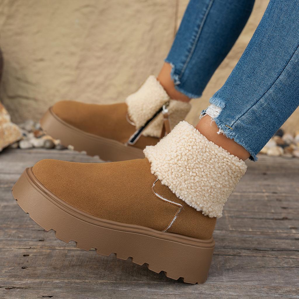 Fashion Fashionable Thickened Short Boots Women's Winter Round Top Solid Color New Comer Cotton Shoes Base Rubber Sole Size 35-40