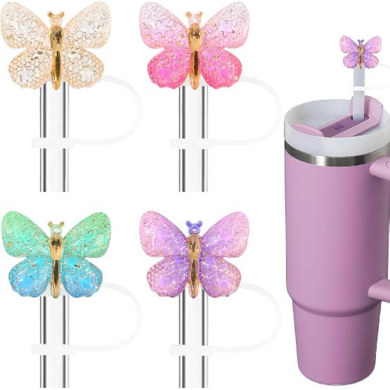 Блестящая насадка на трубочку с бриллиантами для аксессуаров Stanley Cup - Силиконовые насадки на трубочки с серебряными стразами подходят для трубочек диаметром 9-12 мм