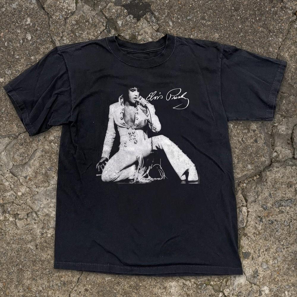 Футболка с автографом Элвиса Пресли, с коротким рукавом, унисекс, черная, размеры S-5XL, унисекс футболка