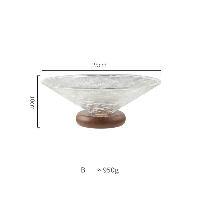 Fruit Plate Solid Wood Base Light Luxury Glass Dessert Plates Living Room Coffee Table Snack Display Tall Candy Plate Tableware