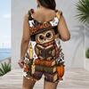Women Plus Size Crew Neck Tank Romper Butterfly Wings Print Jumpsuit Shorts