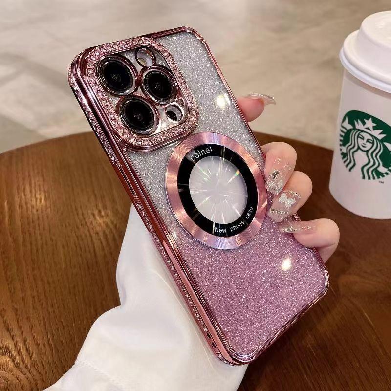 iPhone17 роскошный гальванизированный блестящий стразами для чехла мобильного телефона Apple 16Promax зеркальный магнитный держатель 15