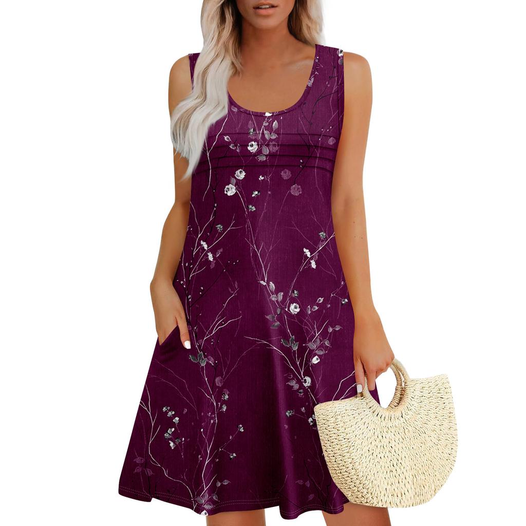 Womens Summer Dresses Loose  Sleeveless Sundresses Dress With Pockets