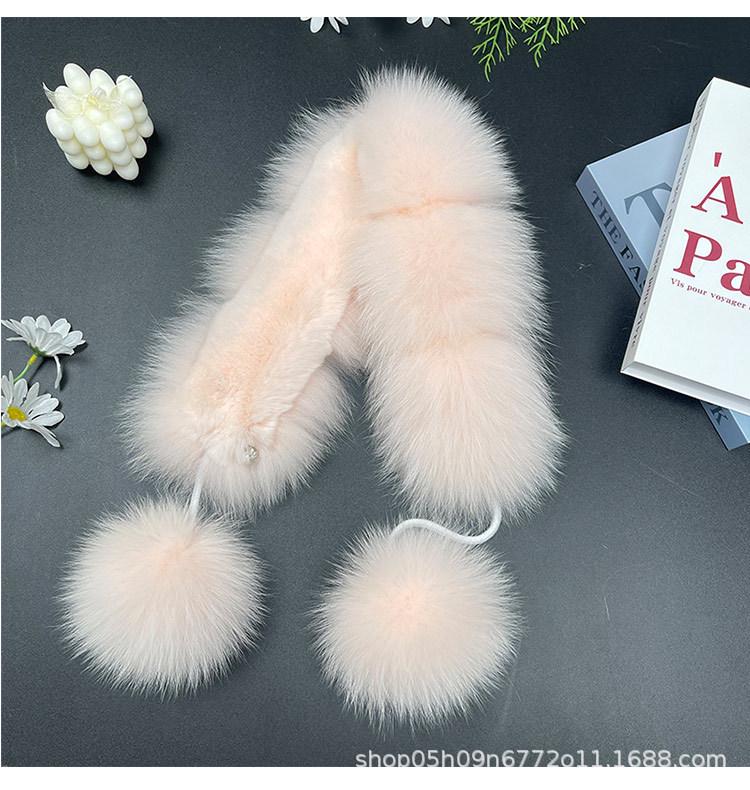 Двусторонний шарф из меха лисы и кролика в корейском стиле с помпонами для женщин