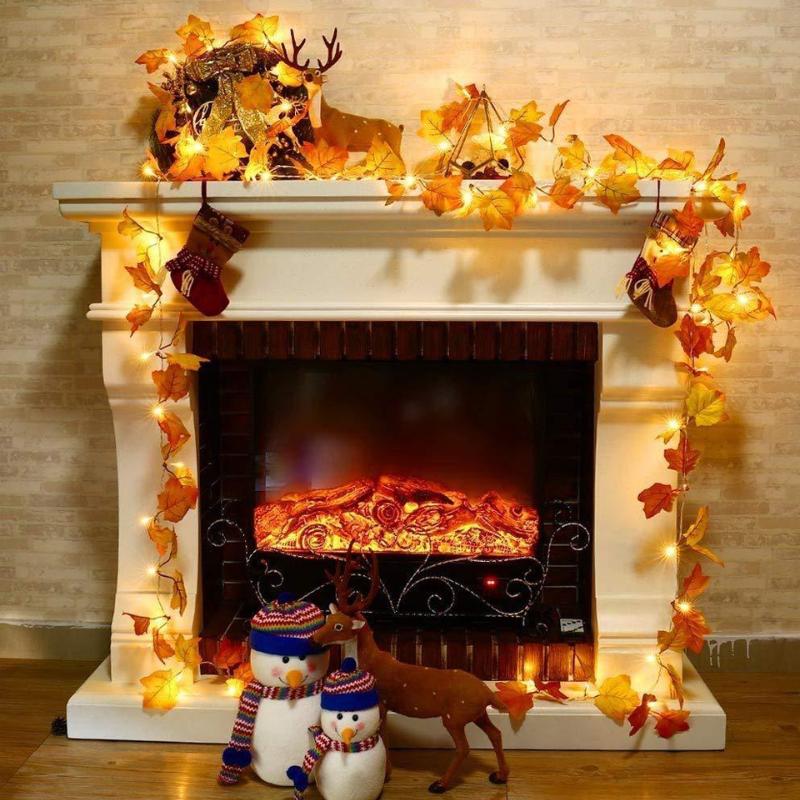 Garland String Light Battery Operation Red Maple Leaf Thanksgiving Decor Lamp Fairy String Light for Home Holiday Party Lighting
