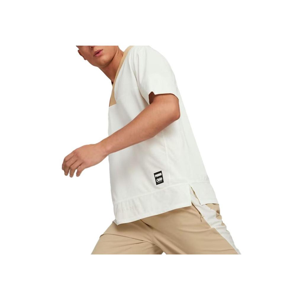Puma X Ciele Co-Branded Logo Patch V-Neck Short Sleeve T-Shirt Men Tops White 523422-66