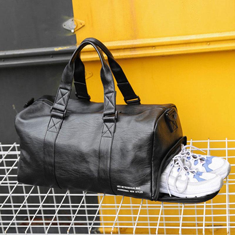 Men's Leather Travel Foldable Portable Shoes Luggage Large Capacity Travel Tote Women Duffle Bag