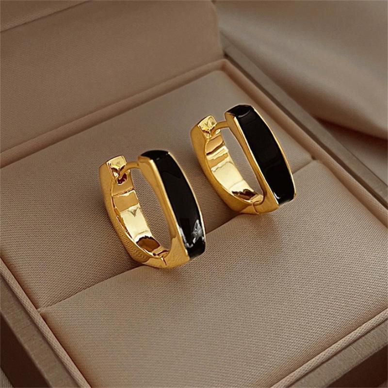 New Vintage Enamel Color Metal Texture Small Hoop Earrings For Women Trendy Gold Plated Statement Ear Buckle Creative Jewelry