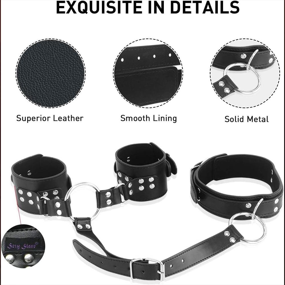 Bondage Restraint Couples Sex Toy Set Neck To Wrist Adjustable Handcuffs Collar Sex Restraints Women Adult Sex Toys SM Kit