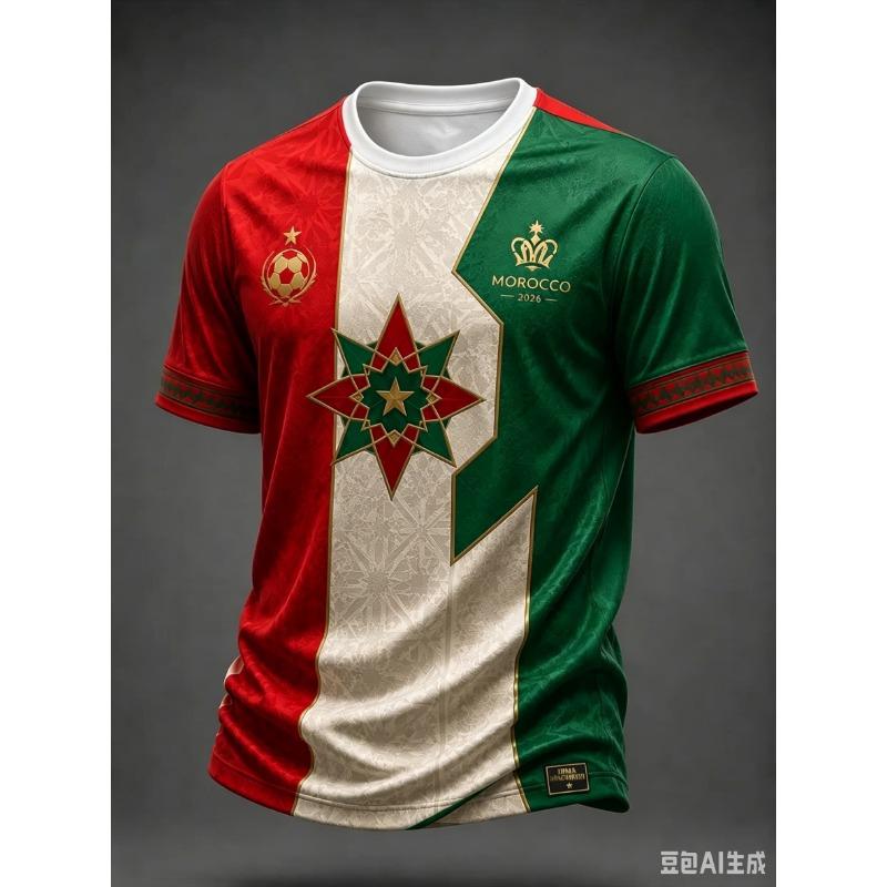 НОВЫЙ Футбольная форма сборной Марокко Красная Зеленая Реглан 3D ПРИНТ Короткий рукав Футболка Унисекс Фан Тренировочная Спортивная Футболка