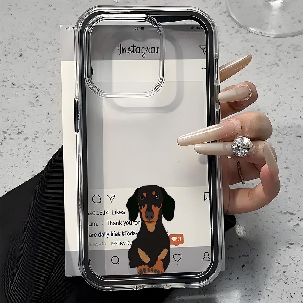 Прозрачный чехол для телефона с рисунком таксы Для iPhone 17 16 15 14 13 12 11 Pro Max Air Plus 2 в 1 Силиконовый мягкий чехол конфетного цвета