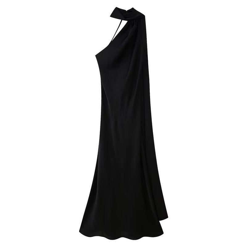 Kaslead New Women Clothes Western Style Fashion Slim Fit Simple Ribbon Hanging Neck Waist-Exposed Jumpsuit Long Dress